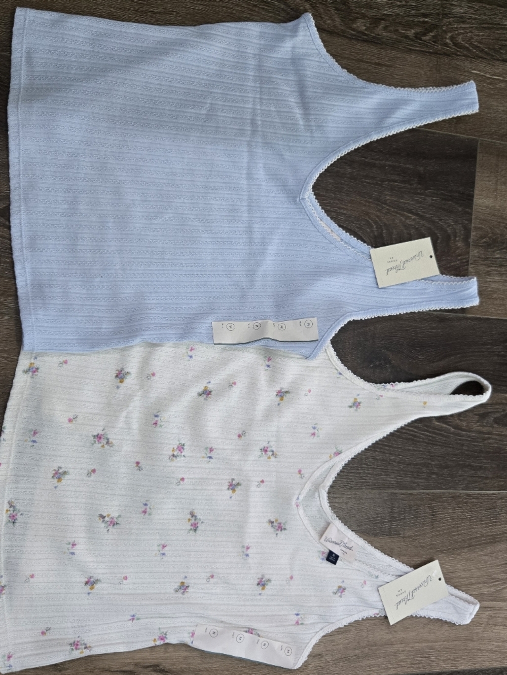 Universal Thread Light Blue & White Floral Ribbed Tank Tops (2-Pack)